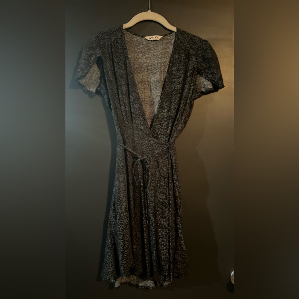 ROLLAS POLKA DOT WRAP MINI DRESS